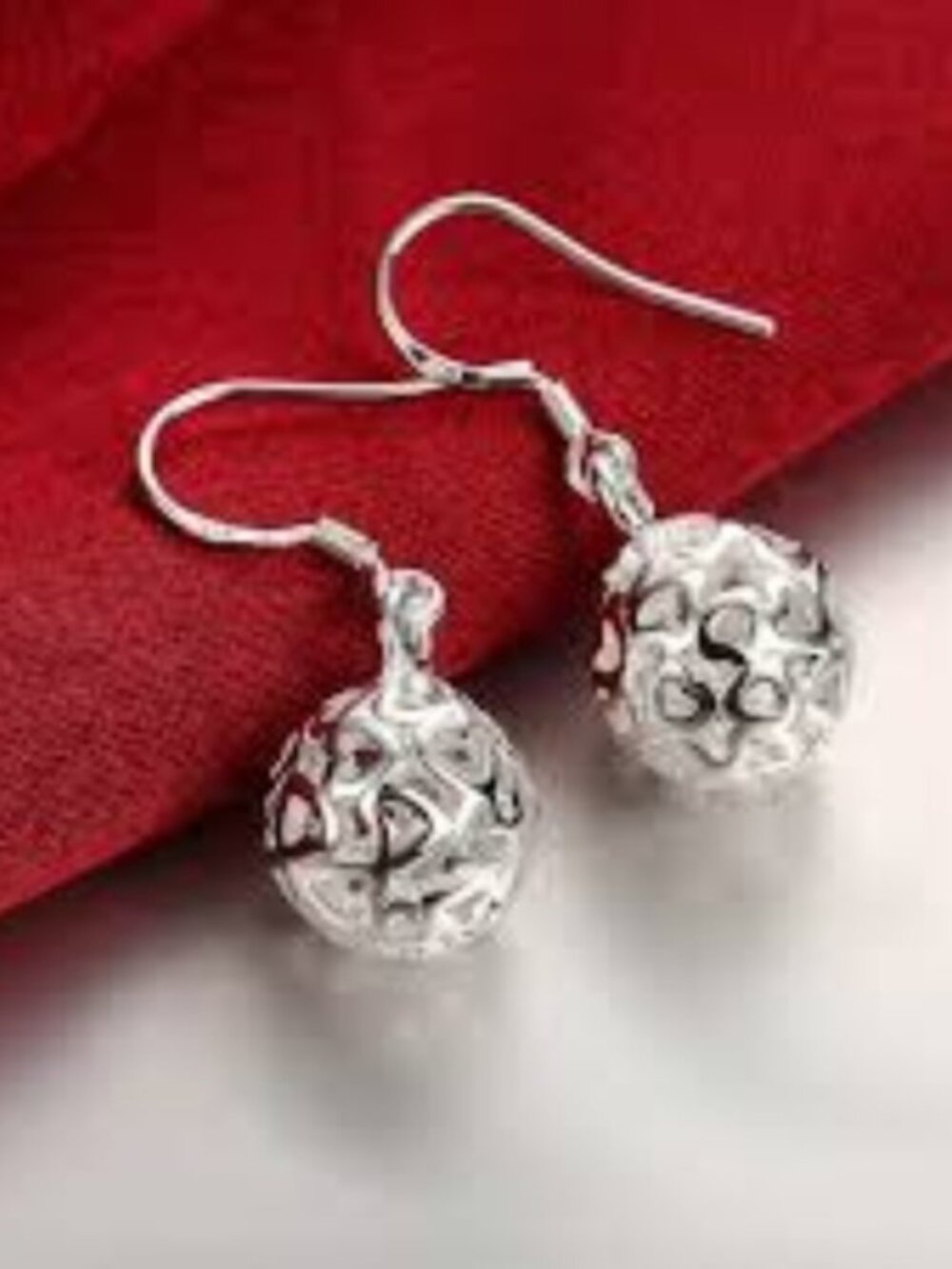 New 925 Stamped Silver Plated Hollow Ball Jewelry Set Necklace and Earrings - Picture 3 of 5